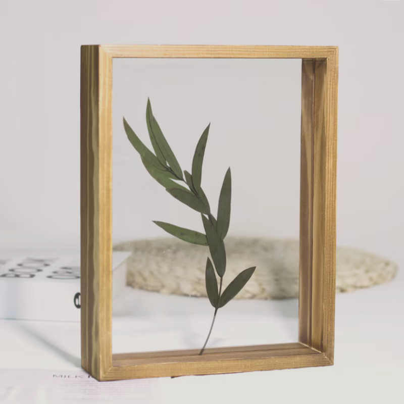 Rustikaler doppelseitiger Bilderrahmen aus Kiefernholz – A4 Floating Frame für gepresste Blumen & Fotos